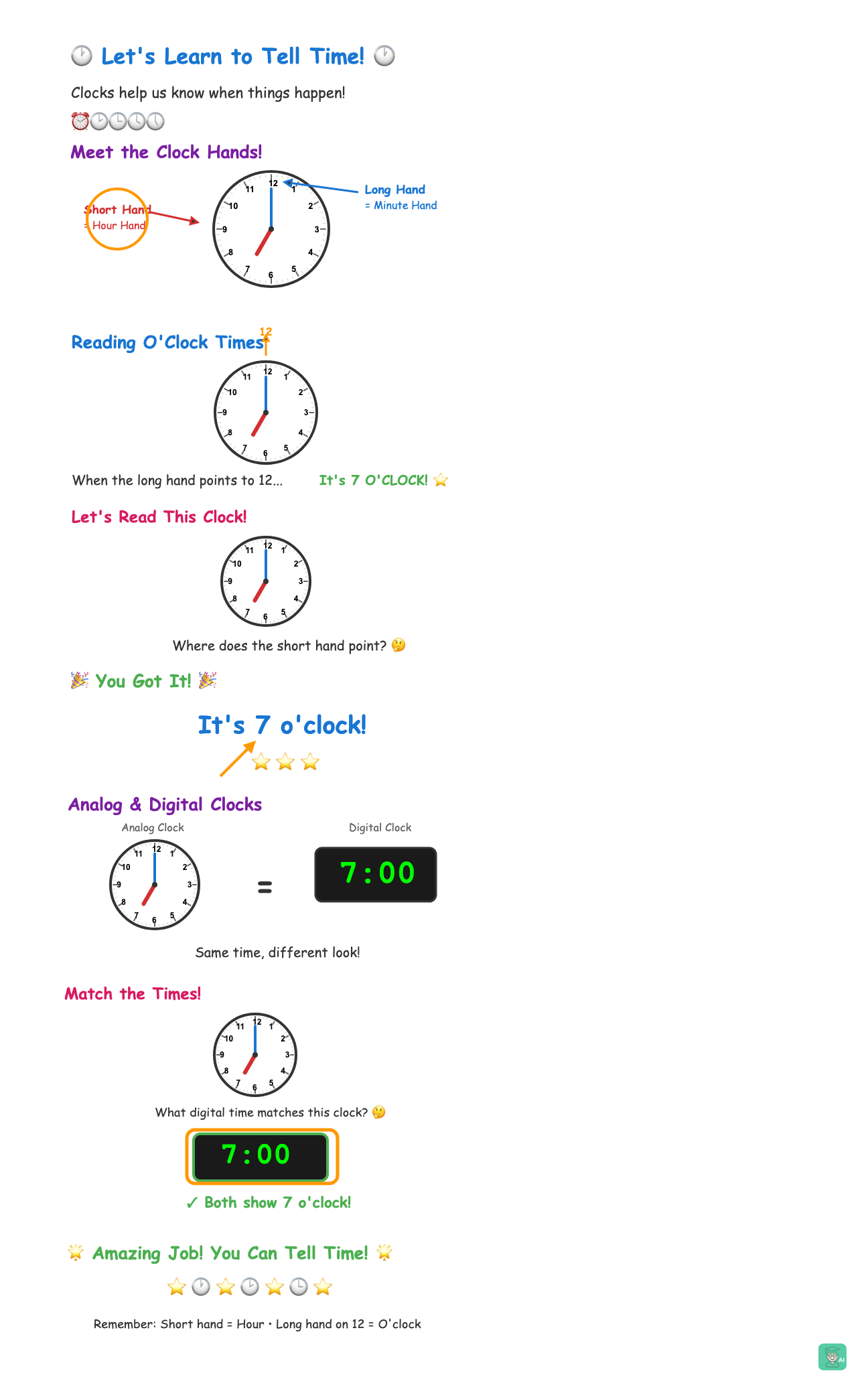 AI Teacherly Introduction to Telling Time lesson overview